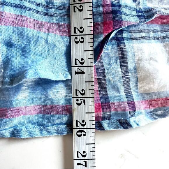 Grayson Threads The Hero 100% Linen Blue Plaid Button Down Top Anthropologie - Picture 5 of 12